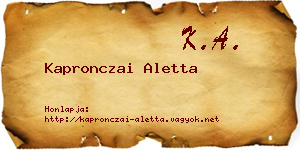 Kapronczai Aletta névjegykártya
